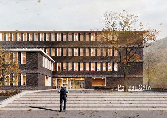 Vermögen und Bau Wettbewerb Neubau Kriminalpolizeidirektion und Polizeirevier Calw Visualisierung Neubau der Kriminalpolizeidirektion und des Polizeireviers Calw