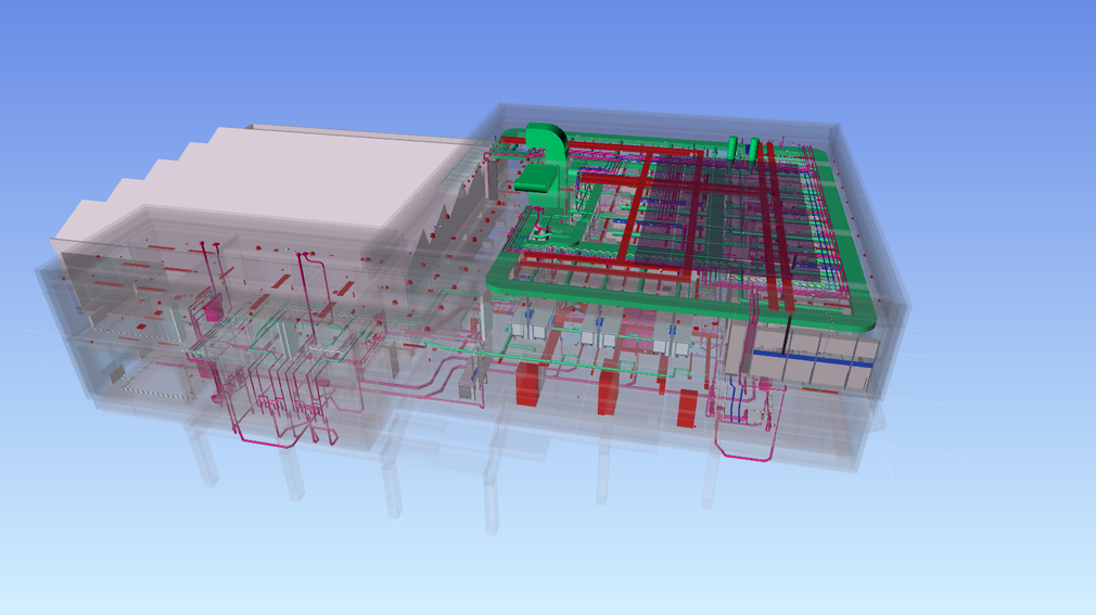 Modellansicht des neuen Gebäudes, erstellt mit der digitalen Arbeitsmethode Building Information Modeling (BIM)