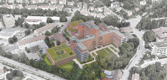 Visualisierung vom Anbau der Frauenklinik am Universitätsklinikum Tübingen Ansicht von oben