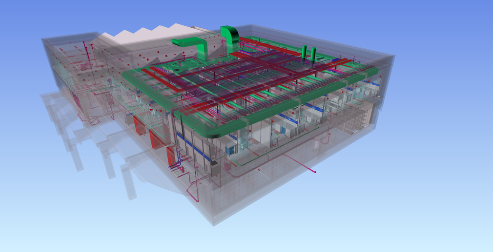 Modellansicht des neuen Gebäudes, erstellt mit der digitalen Arbeitsmethode Building Information Modeling (BIM)