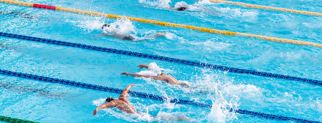Ein Schwimmbecken mit Schwimmerinnen und Schwimmern im Wettkampf / Foto: Serena Repice Lentini on Unsplash