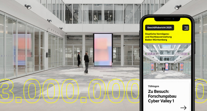 Screenshot auf einem Smartphone vom Geschäftsbericht 2025 der Staatlichen Vermögens- und Hochbauverwaltung