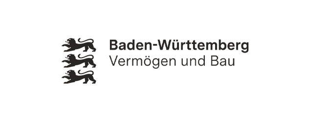 Wappen von Baden-Württemberg mit der Inschrift für Vermögen und Bau, mit Karriereverlinkung.