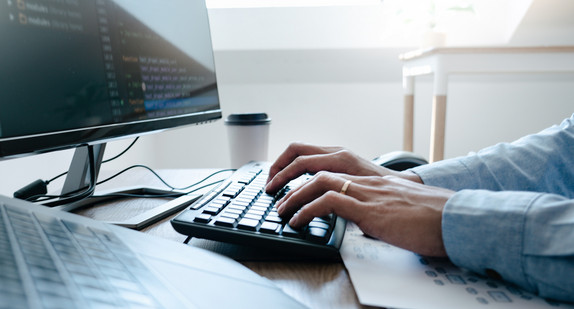 Eine Person arbeitet im Büro am Computer / Foto:stock.adobe.com/Pichsakul 