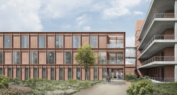 Rendering: Südansicht des entstehenden Holzbaus.