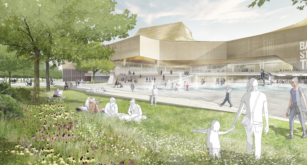 Visualisierung der Neugestaltung des Hermann-Levi-Platzes und die Außenanlagen des Badischen Staatstheaters Karlsruhe 