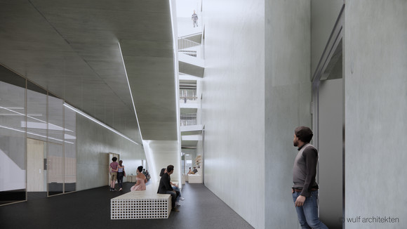 Vermögen und Bau Grundstein für den Neubau Chemie der Hochschule Reutlingen gelegt Grundsteinlegung Ersatzbau Chemie Hochschule Reutlingen Lesebereich Atrium