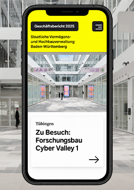 Screenshot auf einem Smartphone vom Gesch&auml;ftsbericht 2025 der Staatlichen Verm&ouml;gens- und Hochbauverwaltung